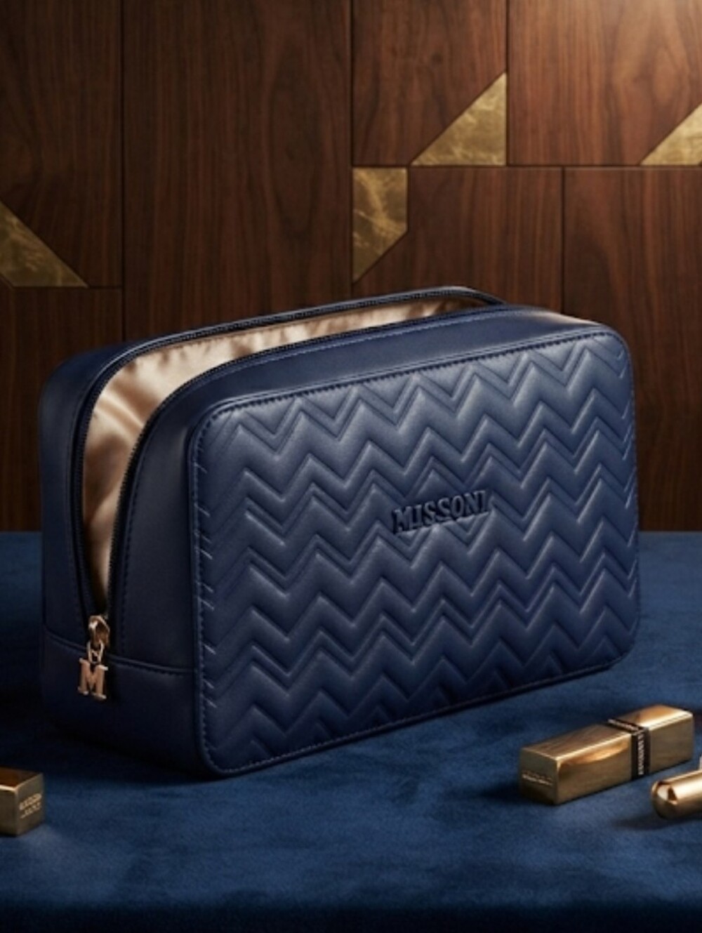 MISSONI X DELTA NAVY BLUE TRAVEL POUCHZIP AROUND CLOSURE Small NEW